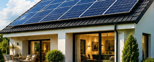 Maison individuelle équipée de panneaux solaires sur toute la toiture